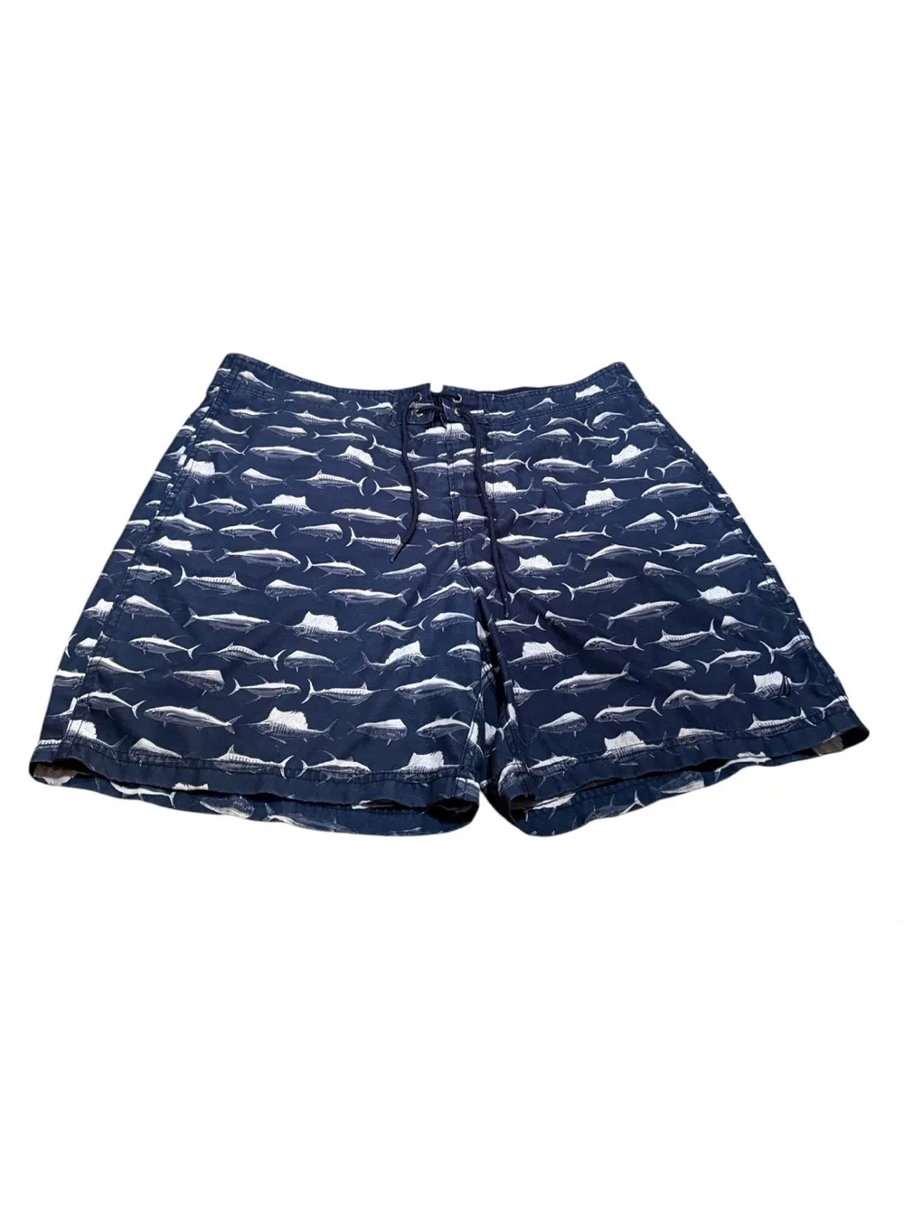 Nautica Navy Blue Fish Pattern Swim Trunks